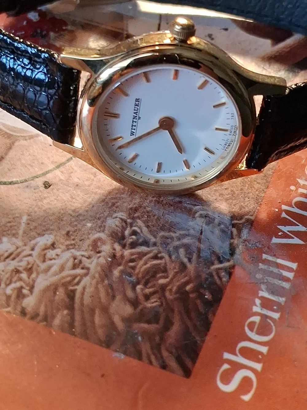 Women’s Gold-Tone Dress Watch with Black Leather Strap